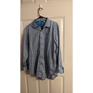 Robert Graham Button Down Blue Checked/Polka Dot Large Shirt